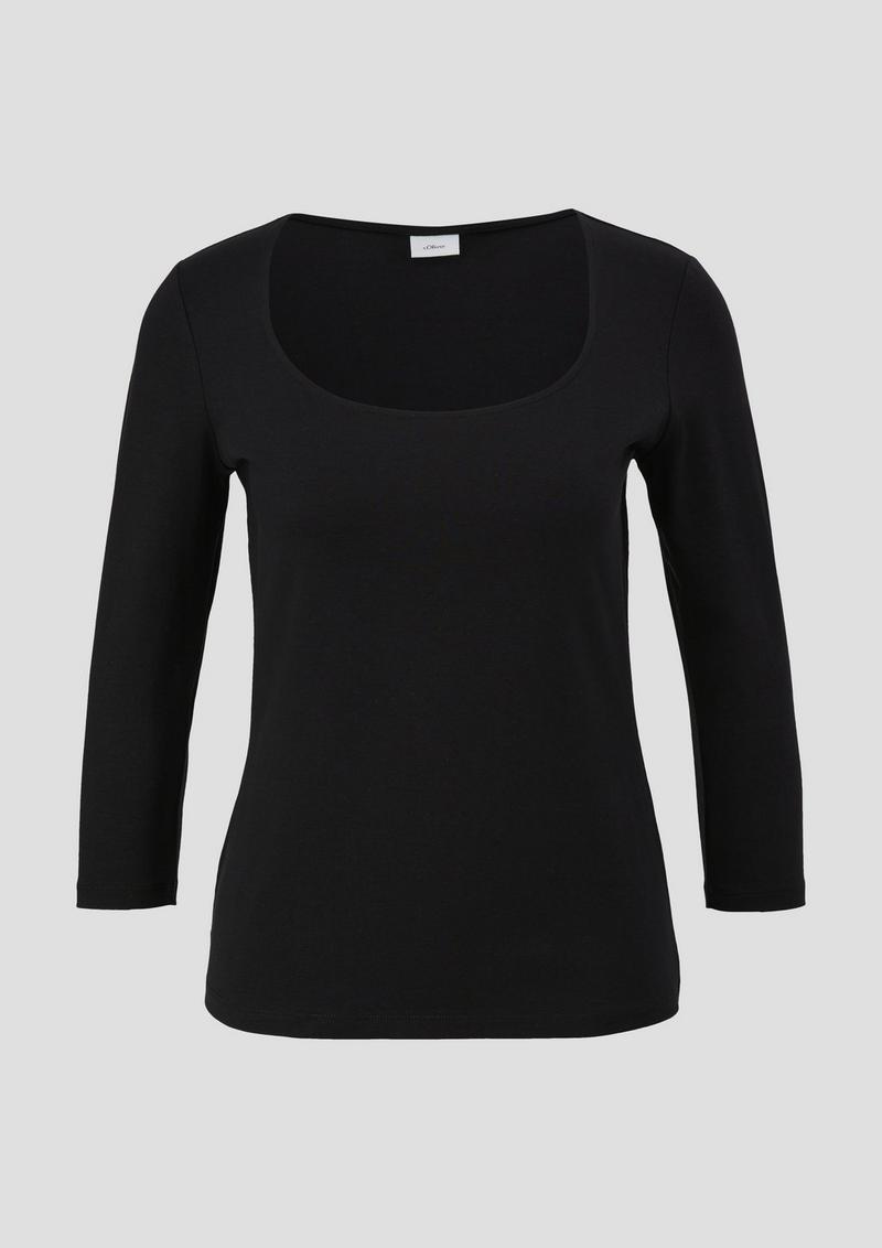 s.Oliver Longsleeve aus Baumwollstretch - schwarz