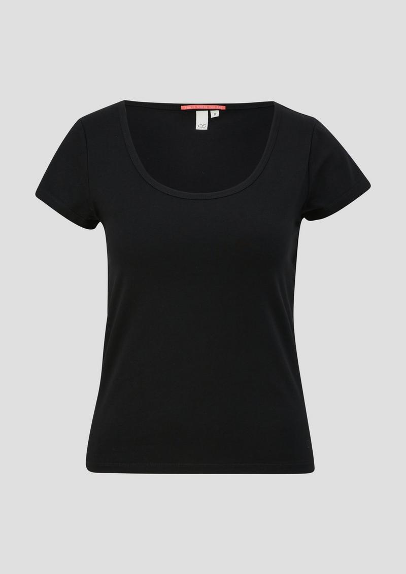 s.Oliver T-Shirt mit U-Ausschnitt - schwarz