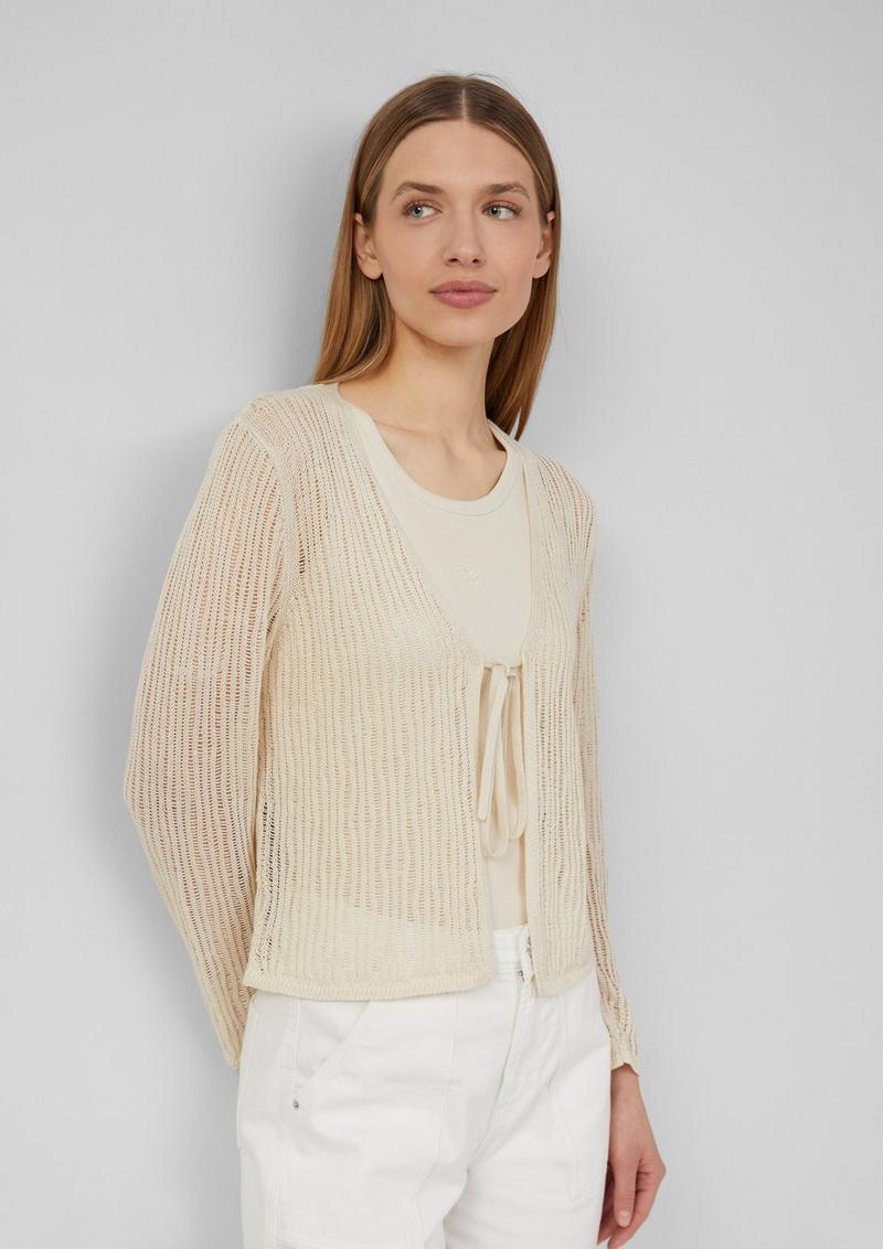 s.Oliver Luftiger Cardigan aus Leinenmix mit Ajourmuster - natur