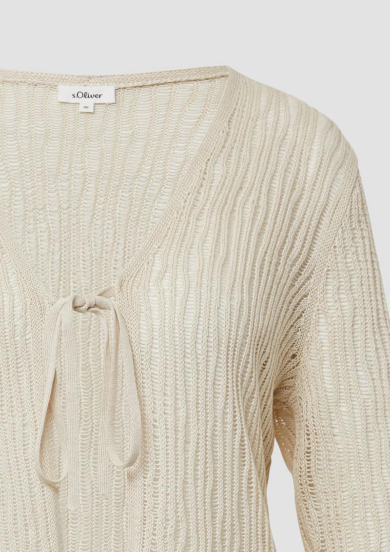 s.Oliver Luftiger Cardigan aus Leinenmix mit Ajourmuster - natur