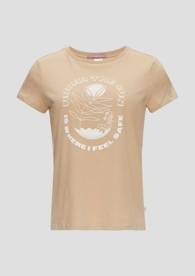 s.Oliver Baumwoll-T-Shirt mit Frontprint und Rippblende - sandfarben