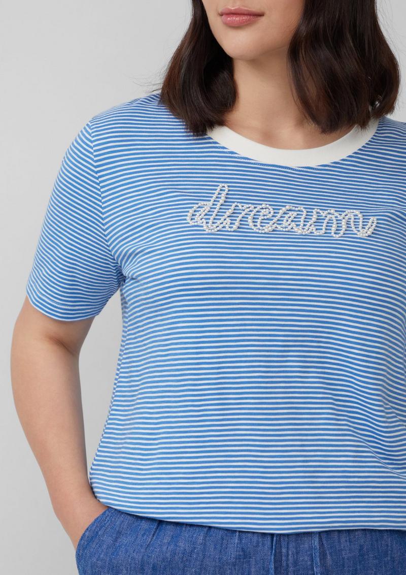 s.Oliver Streifenshirt mit Schmuckperlen - royalblau