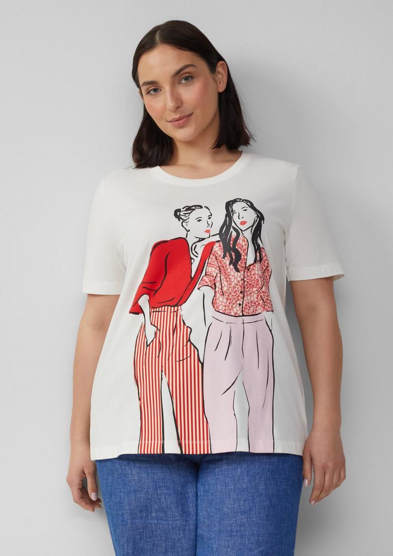 s.Oliver Baumwoll-T-Shirt im Regular Fit mit Frontprint - ecru