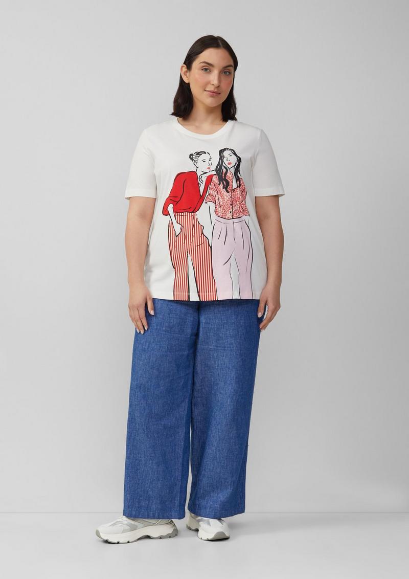 s.Oliver Baumwoll-T-Shirt im Regular Fit mit Frontprint - ecru