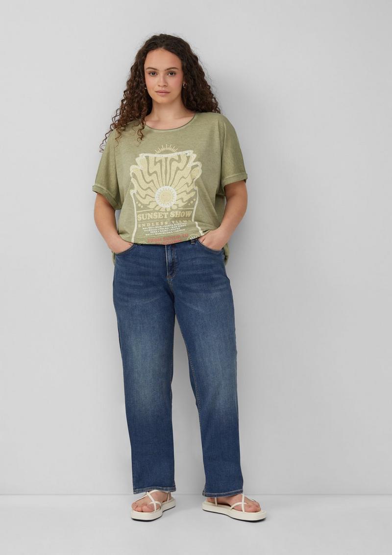 s.Oliver Gewaschenes T-Shirt mit Frontprint - helles olivgrün