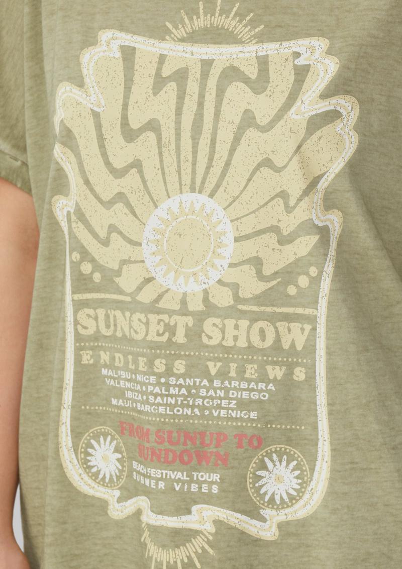 s.Oliver Gewaschenes T-Shirt mit Frontprint - helles olivgrün