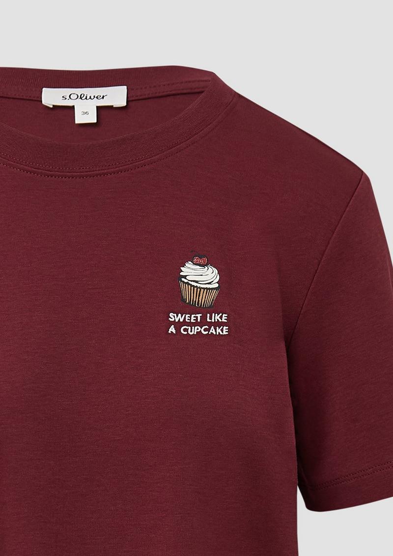 s.Oliver T-Shirt aus Interlockjersey mit Frontprint - bordeaux