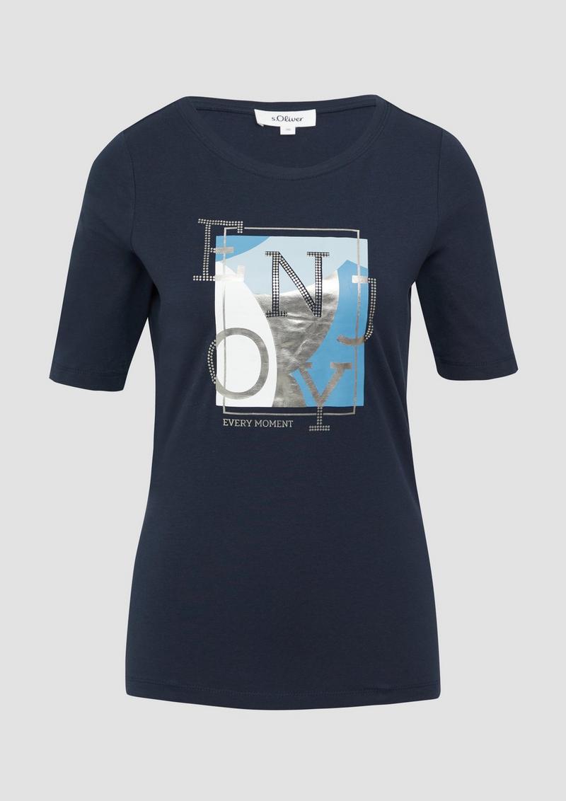 s.Oliver Elastisches T-Shirt mit Frontprint im Slim Fit - navy