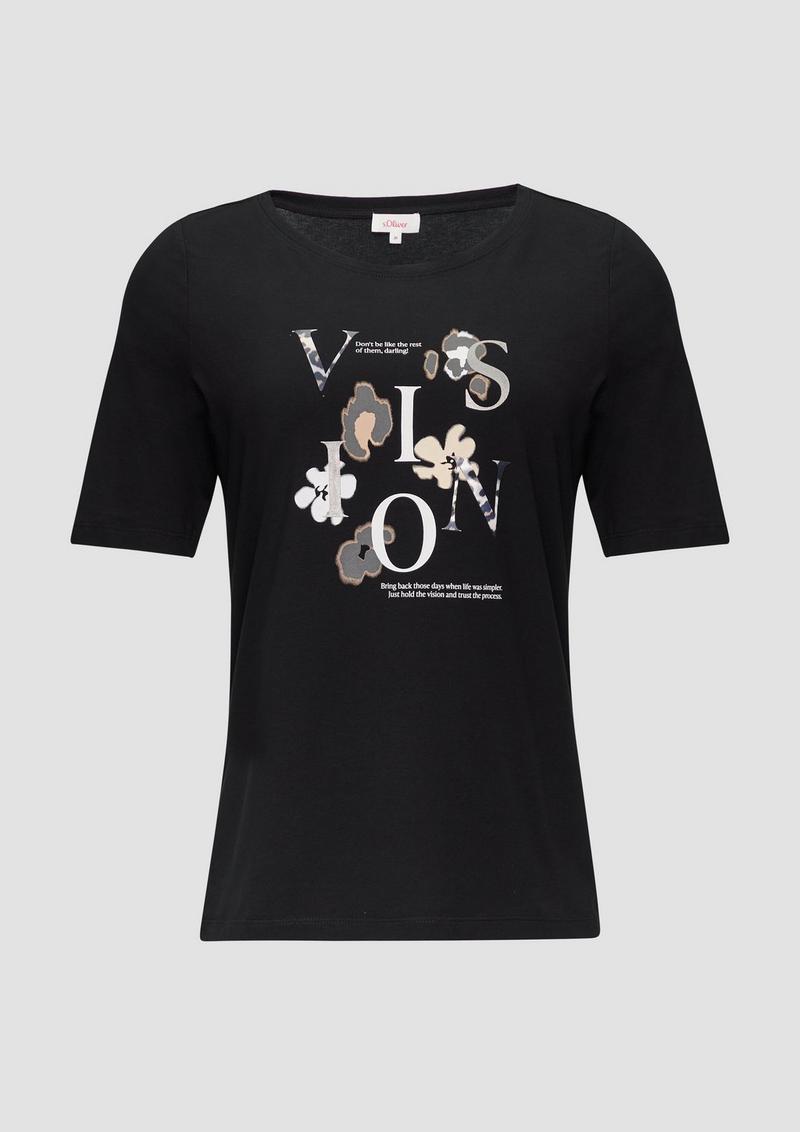 s.Oliver Elastisches T-Shirt mit Frontprint - schwarz