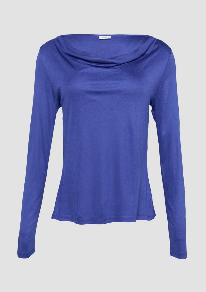 s.Oliver Seitlich geschlitztes Jersey-Shirt mit Wasserfall-Ausschnitt - ozeanblau