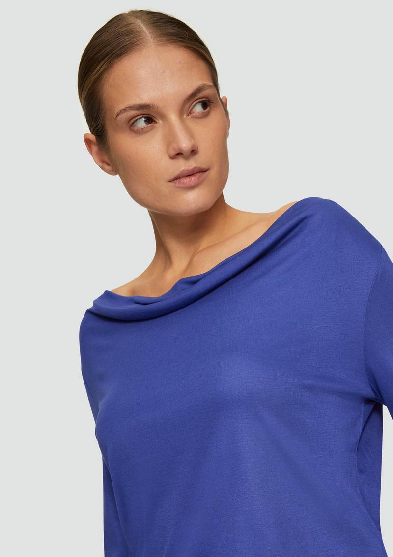 s.Oliver Seitlich geschlitztes Jersey-Shirt mit Wasserfall-Ausschnitt - ozeanblau