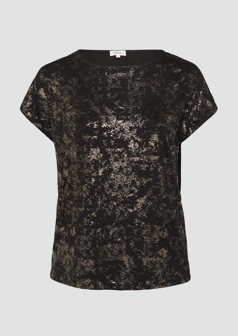 s.Oliver T-Shirt mit Glitzer-Frontprint - schwarz