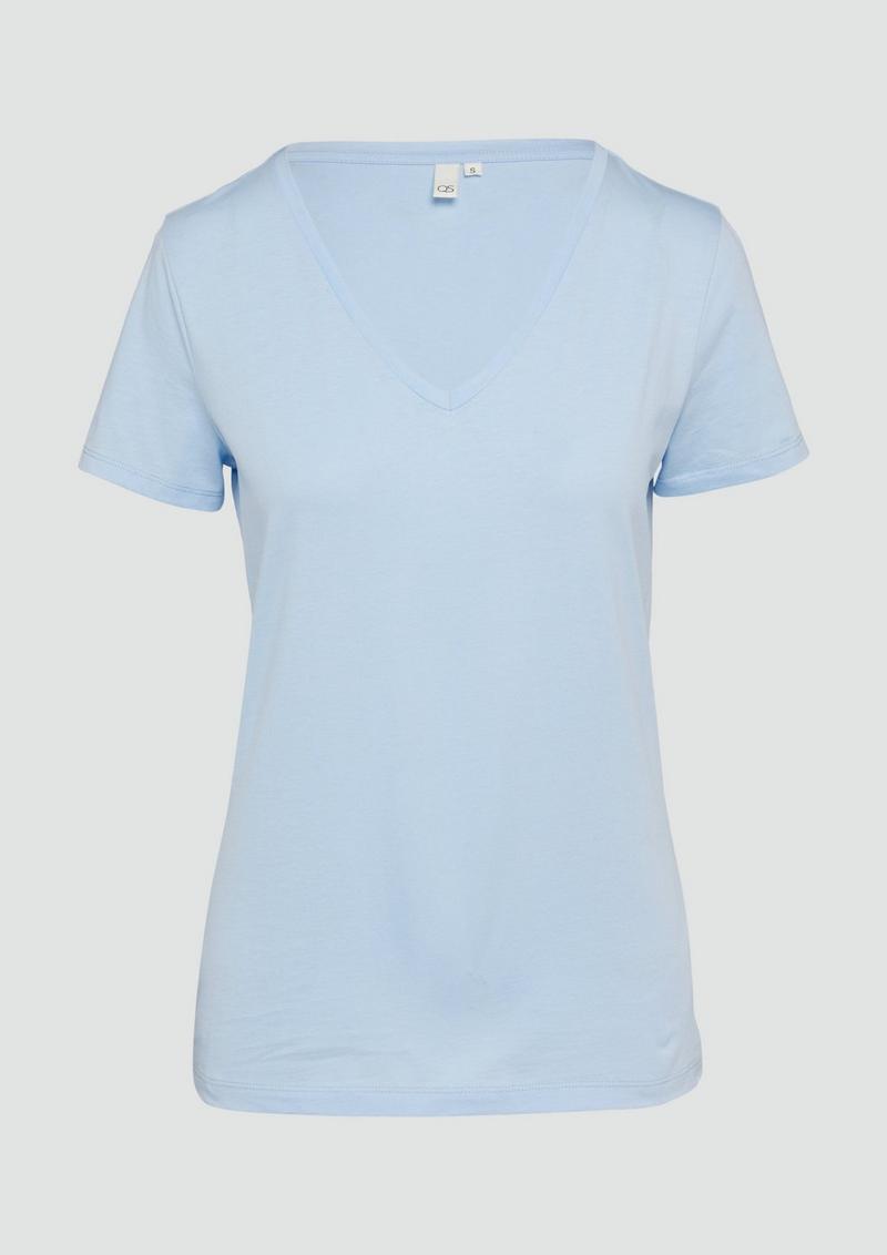 s.Oliver Baumwollshirt mit V-Ausschnitt - hellblau