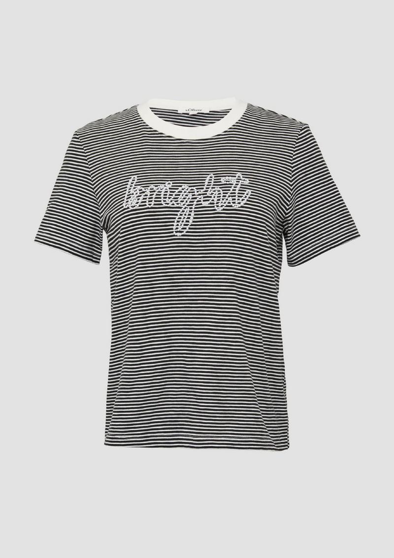 s.Oliver Streifenshirt mit Schmuckperlen - schwarz