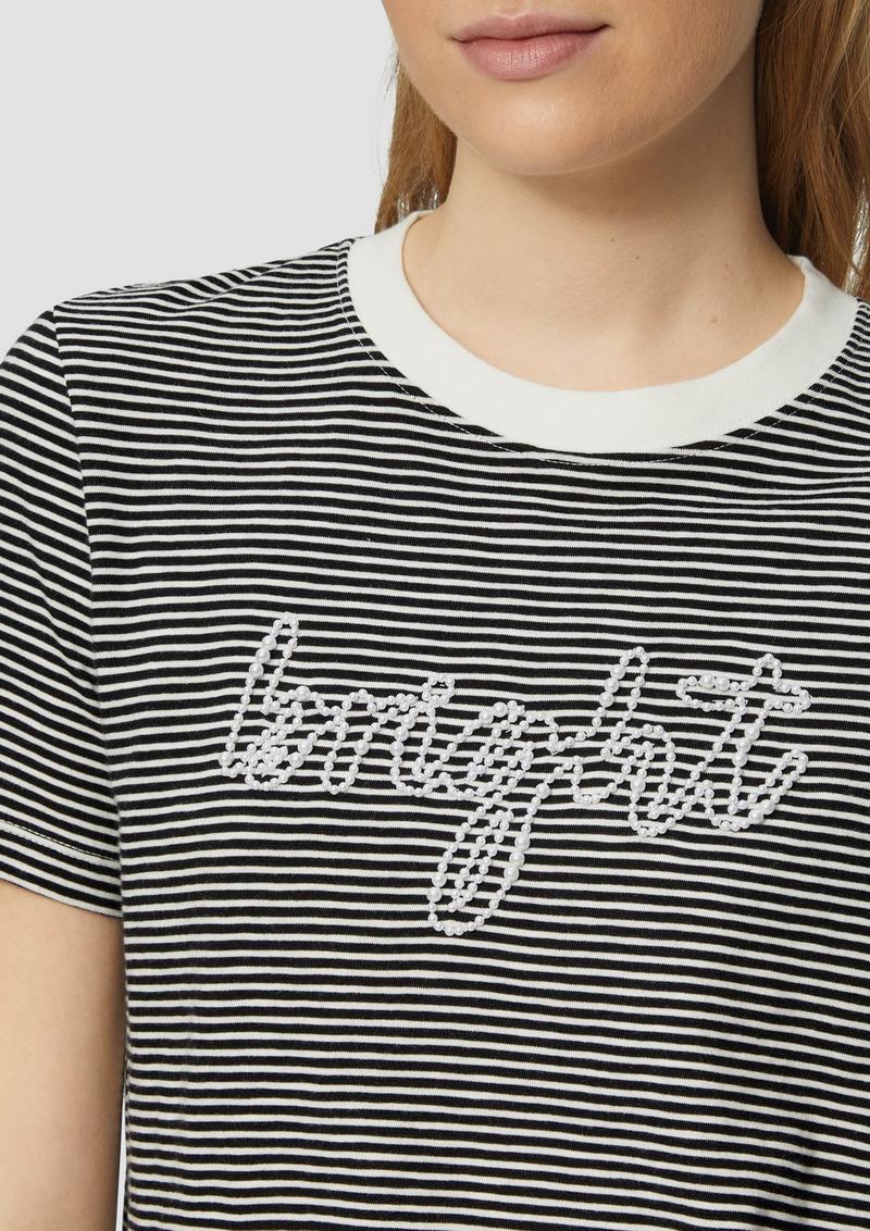 s.Oliver Streifenshirt mit Schmuckperlen - schwarz