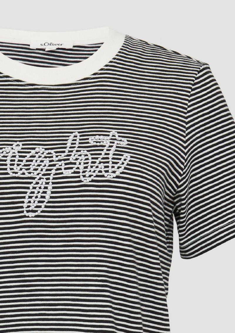 s.Oliver Streifenshirt mit Schmuckperlen - schwarz