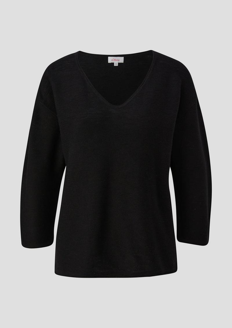 s.Oliver Feinstrickpullover aus Leinenmix mit U-Boot-Ausschnitt - schwarz