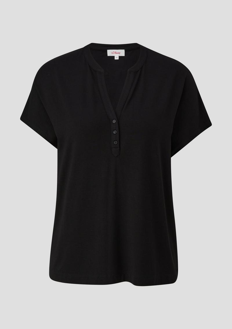 s.Oliver T-Shirt mit V-Ausschnitt - schwarz