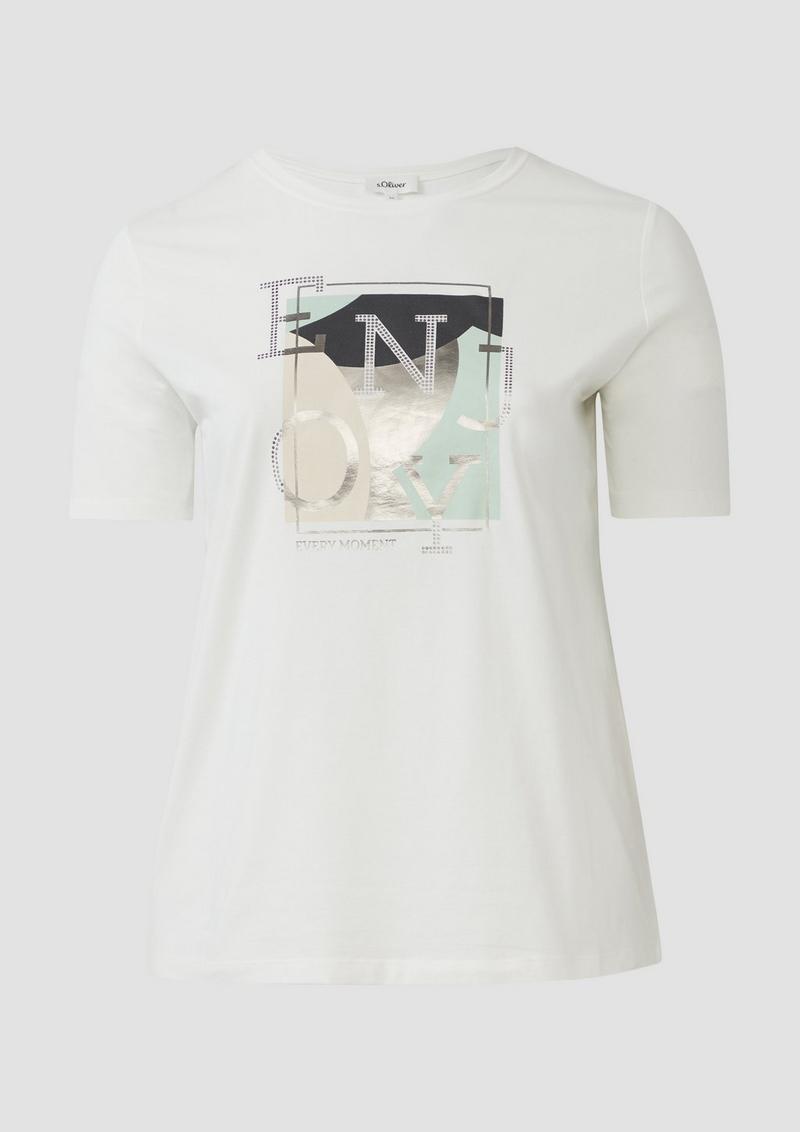 s.Oliver Elastisches T-Shirt mit Frontprint - creme