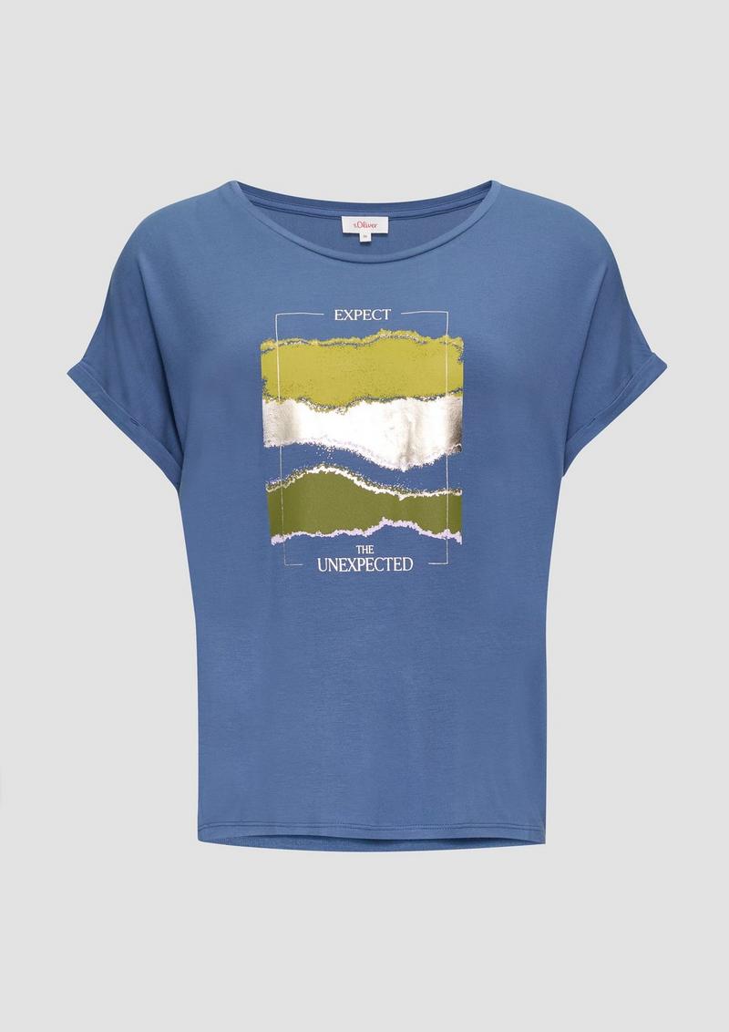 s.Oliver T-Shirt aus Viskosestretch mit Frontprint - blau