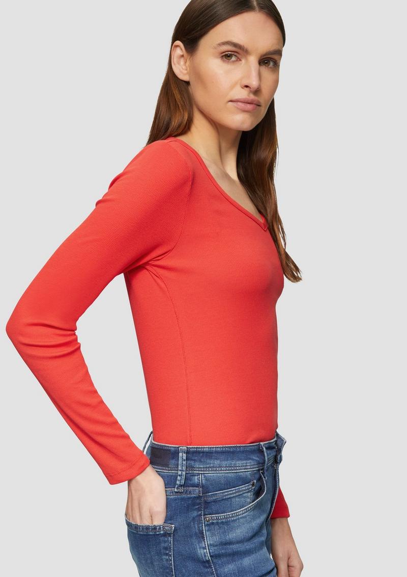 s.Oliver Feines Jersey-Longsleeve mit Rippstruktur - mohnrot