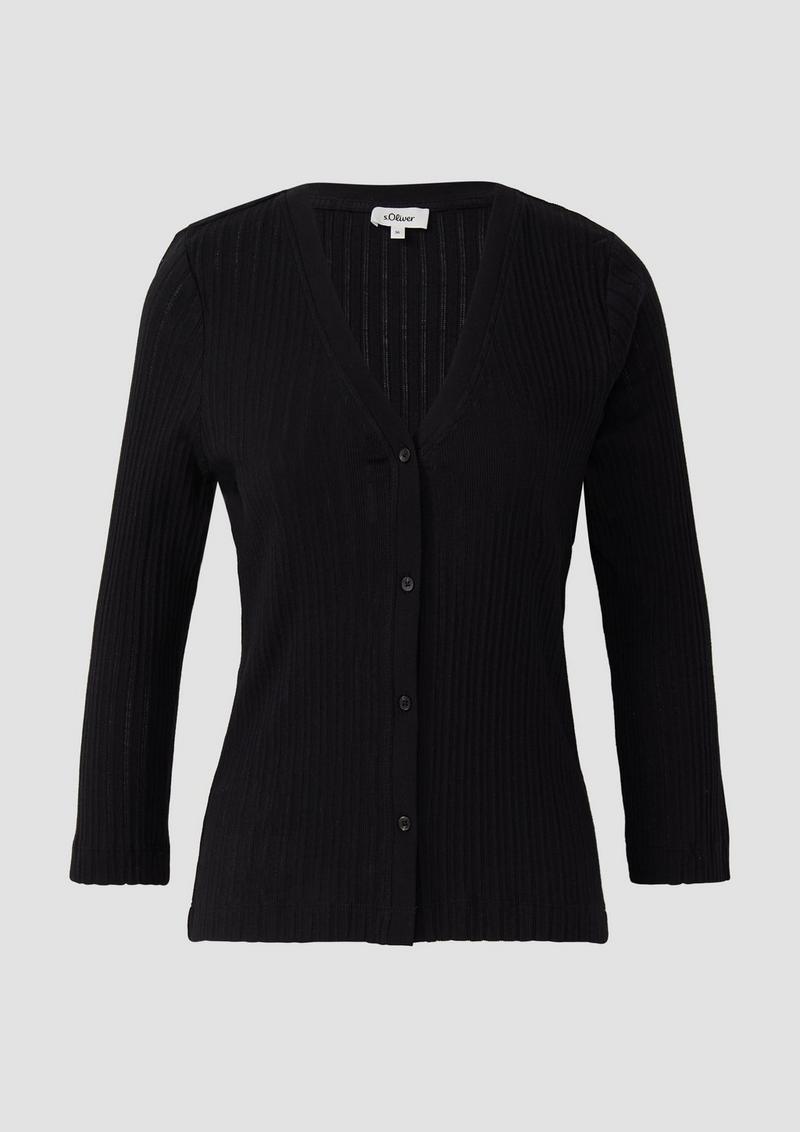 s.Oliver Semitransparente Strickjacke aus Ajour-Rippe - schwarz
