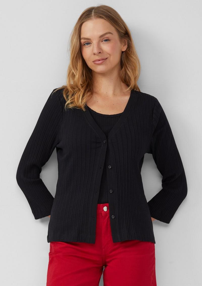 s.Oliver Semitransparente Strickjacke aus Ajour-Rippe - schwarz