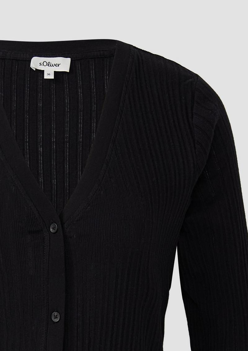 s.Oliver Semitransparente Strickjacke aus Ajour-Rippe - schwarz