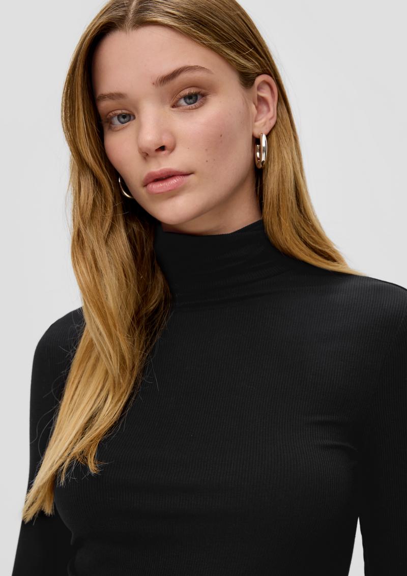 s.Oliver Geripptes Longsleeve aus Modalmix - schwarz