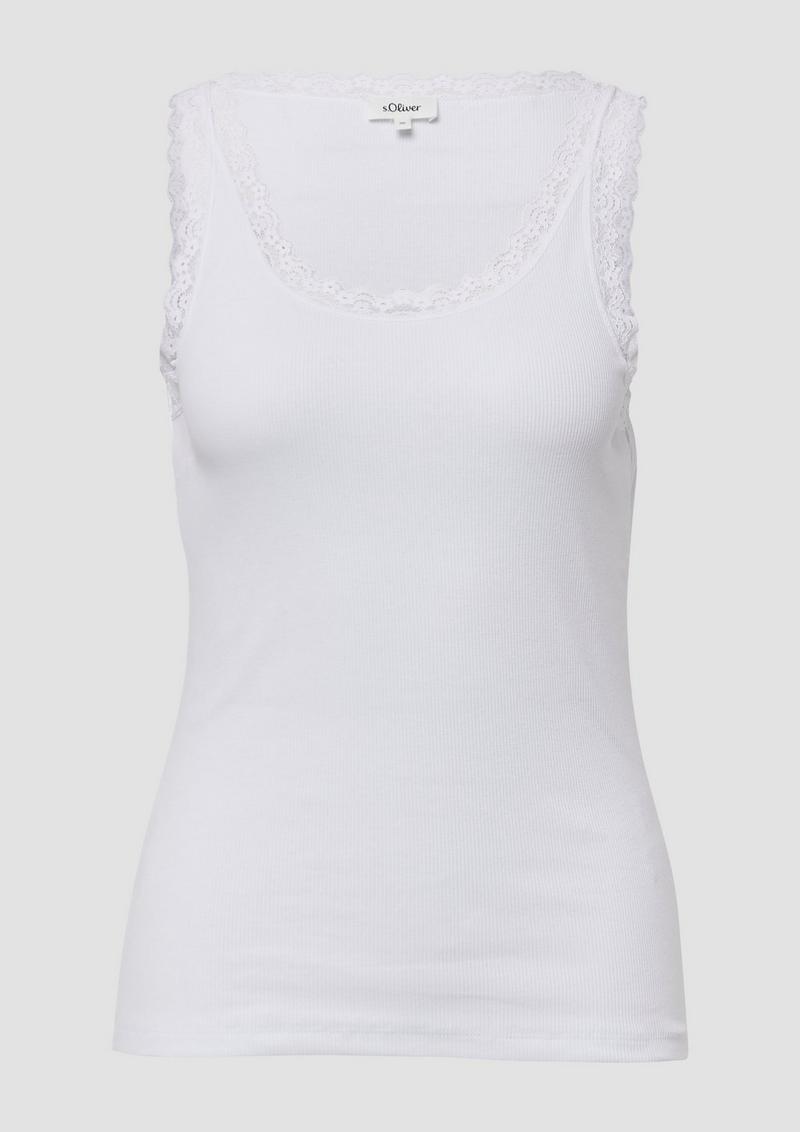 s.Oliver Geripptes Slim-Fit-Tanktop mit Spitze - weiß
