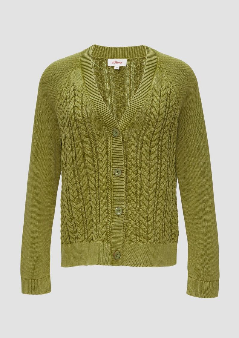s.Oliver Baumwollcardigan mit Zopfmuster - guacamole
