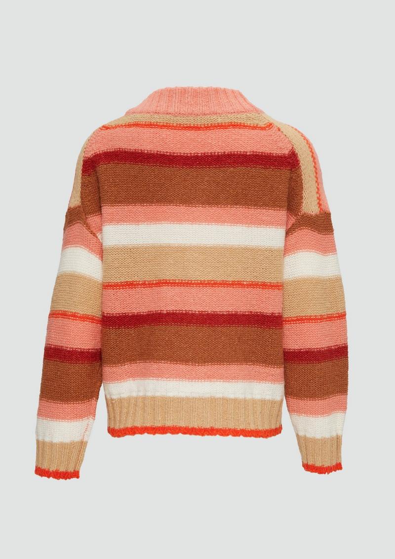 s.Oliver Gestreifte Strickjacke mit Knopfleiste - himbeere