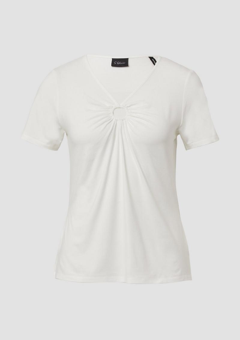 s.Oliver T-Shirt aus Viskosestretch mit Ringdetail - ecru