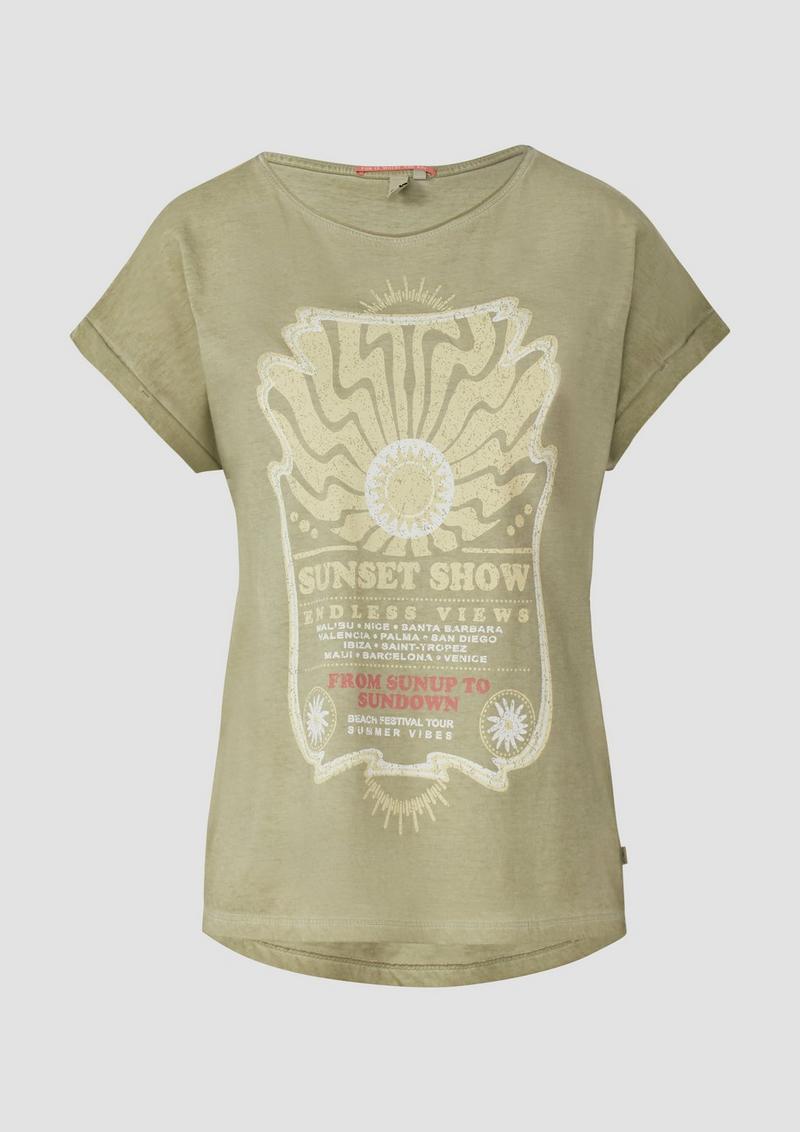 s.Oliver Gewaschenes T-Shirt mit Frontprint - salbeigrün