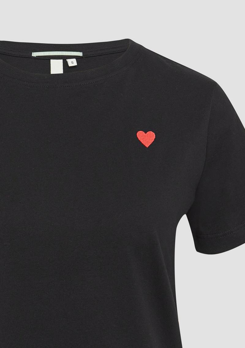 s.Oliver Jerseyshirt mit Herz-Stickerei - schwarz