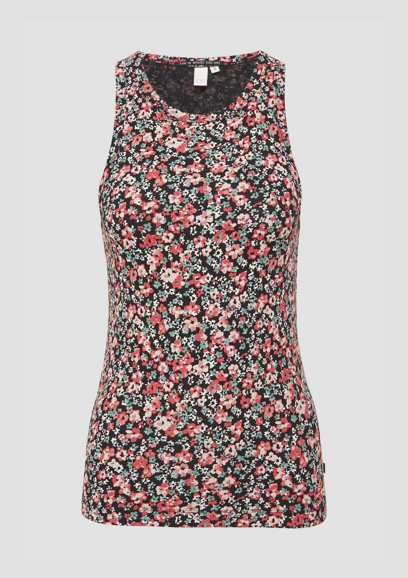 s.Oliver Geripptes Tanktop mit All-over-Print - schwarz