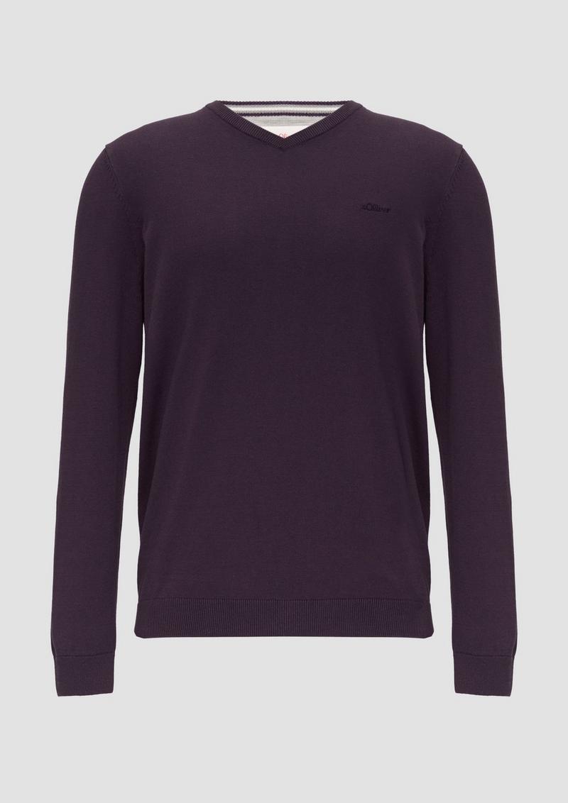s.Oliver Strickpullover mit Logo-Stickerei - aubergine