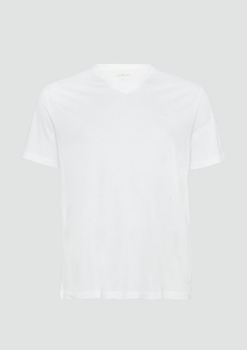 s.Oliver Jerseyshirt mit Logo und V-Ausschnitt - weiß