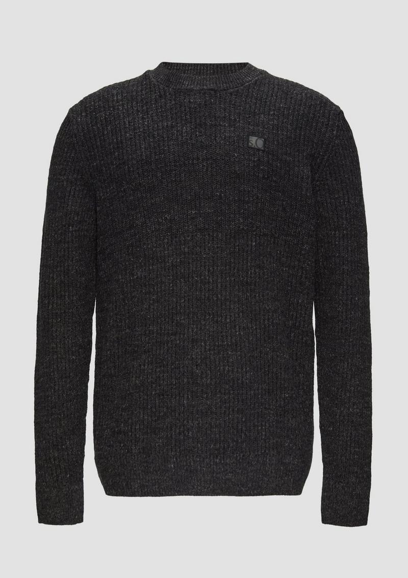 s.Oliver Melierter Pullover mit Patentmuster und Crew Neck - dunkelgrau