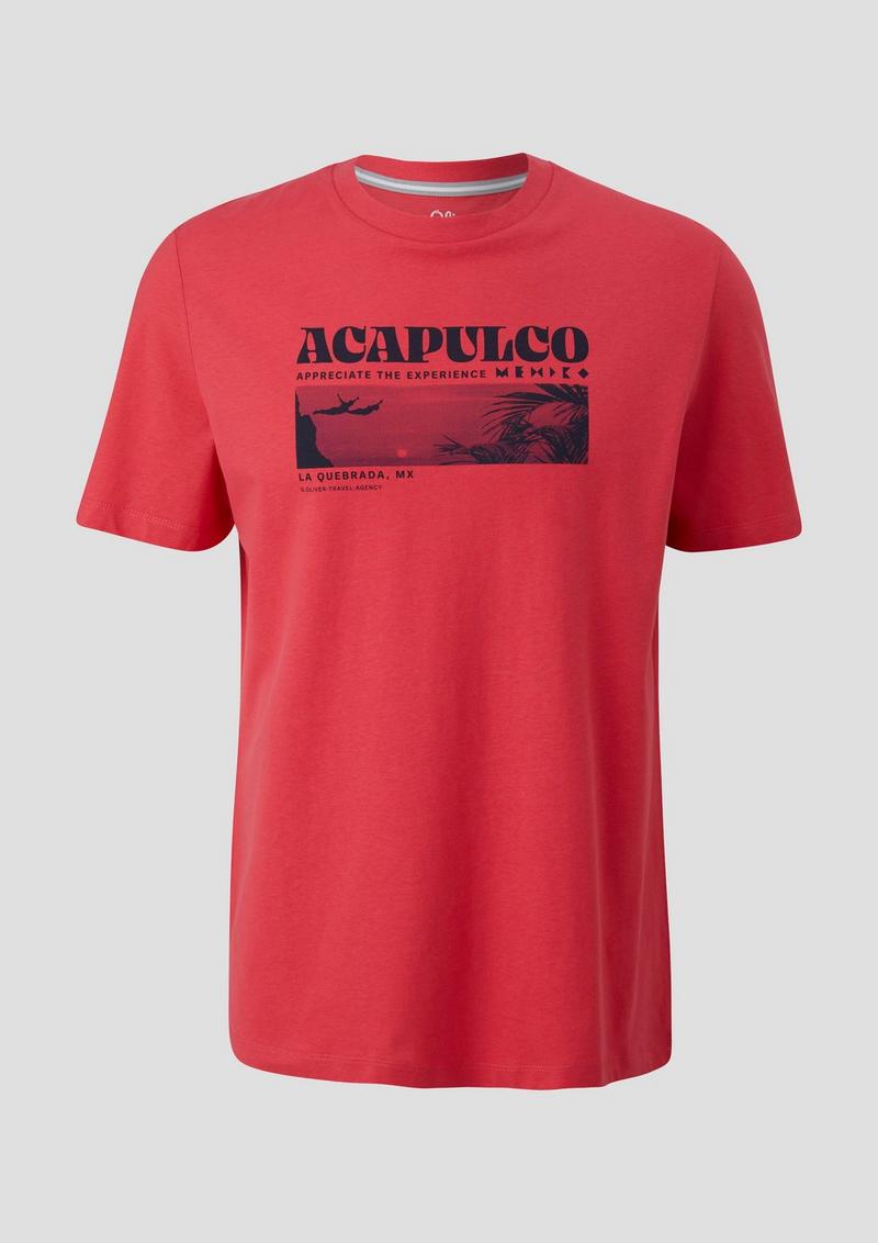 s.Oliver Baumwoll-T-Shirt mit frontseitigem Artwork-Print - himbeere