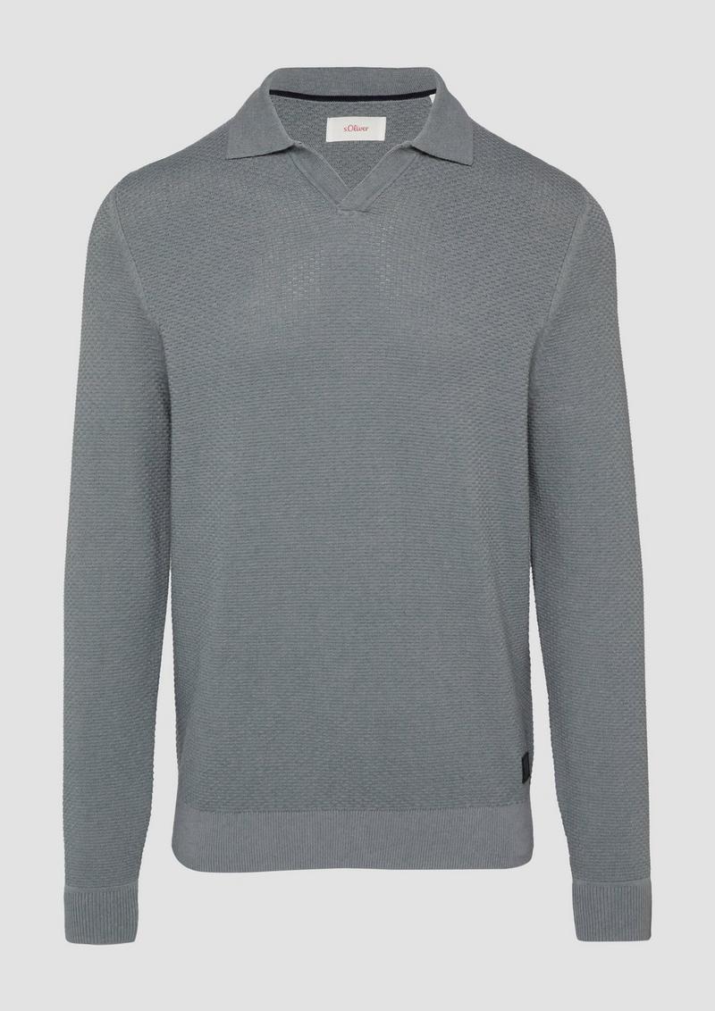 s.Oliver Strukturierter Strickpullover mit Polokragen - schiefergrau
