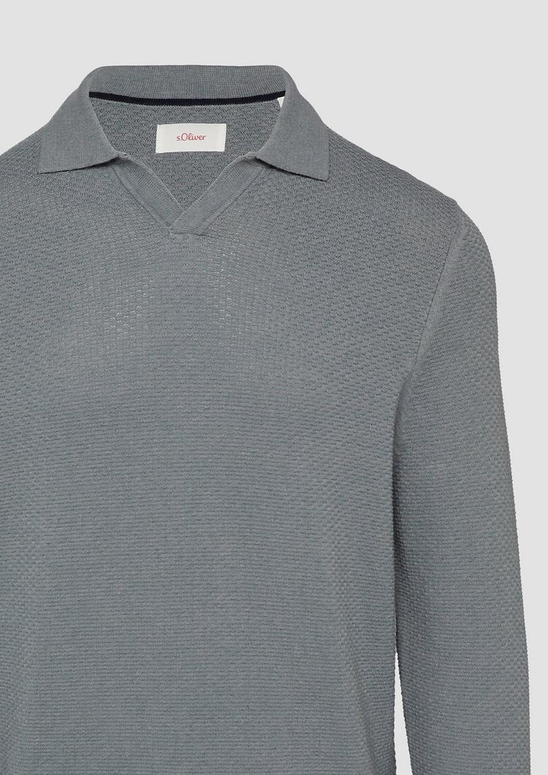 s.Oliver Strukturierter Strickpullover mit Polokragen - schiefergrau