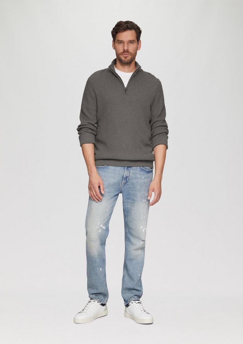s.Oliver Strickpullover mit Troyerkragen aus Strukturstrick - graphit