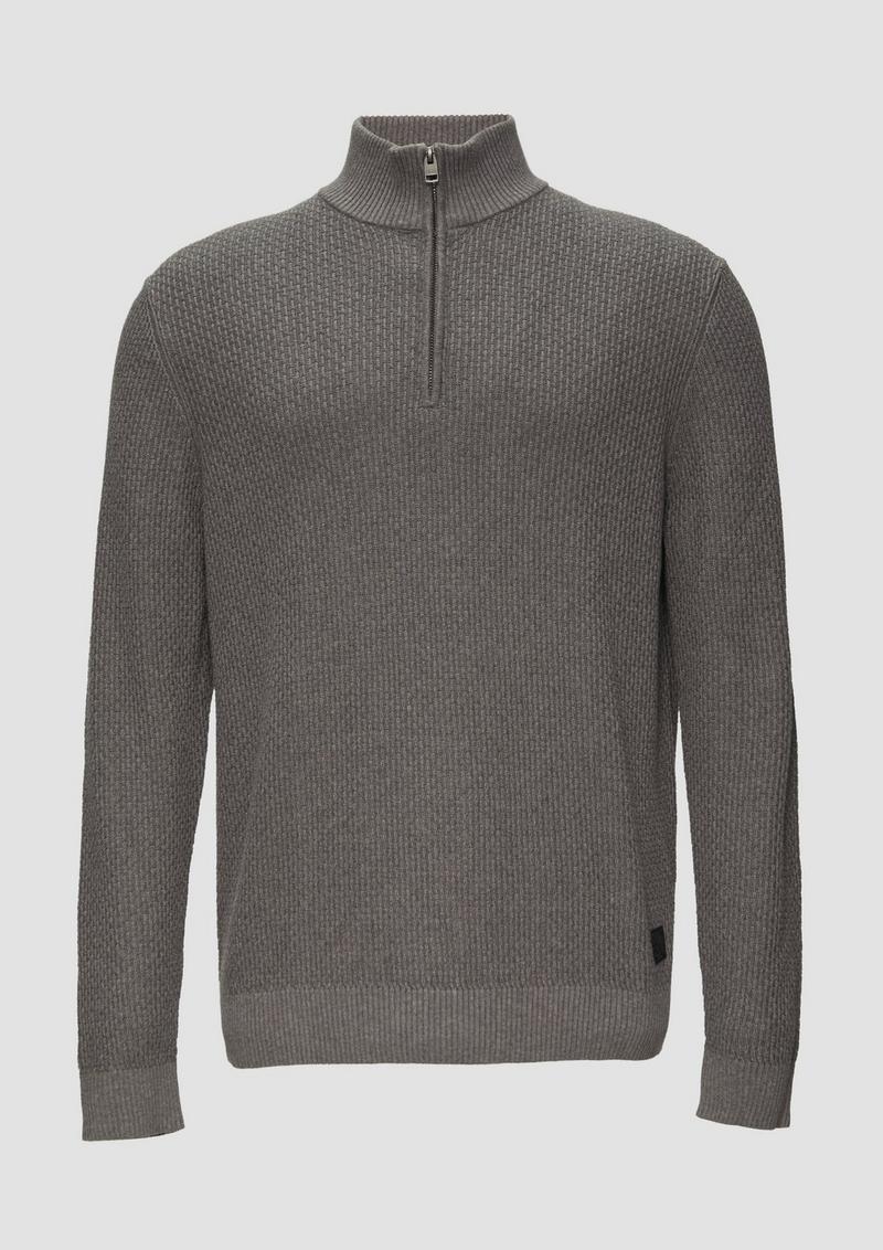 s.Oliver Strickpullover mit Troyerkragen aus Strukturstrick - graphit