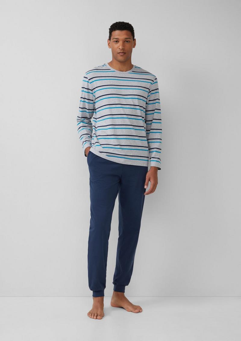 s.Oliver Baumwoll-Pyjama mit gestreiftem Oberteil - navy