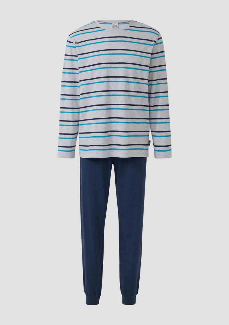 s.Oliver Baumwoll-Pyjama mit gestreiftem Oberteil - navy