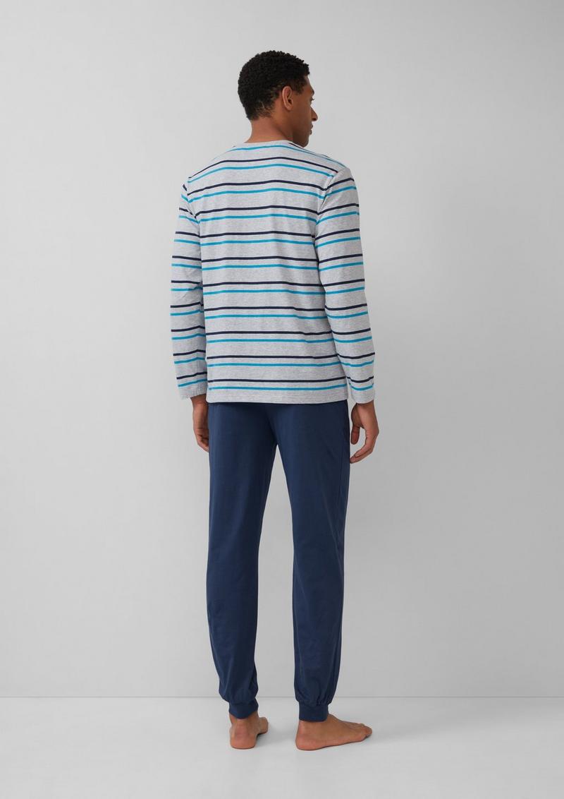 s.Oliver Baumwoll-Pyjama mit gestreiftem Oberteil - navy