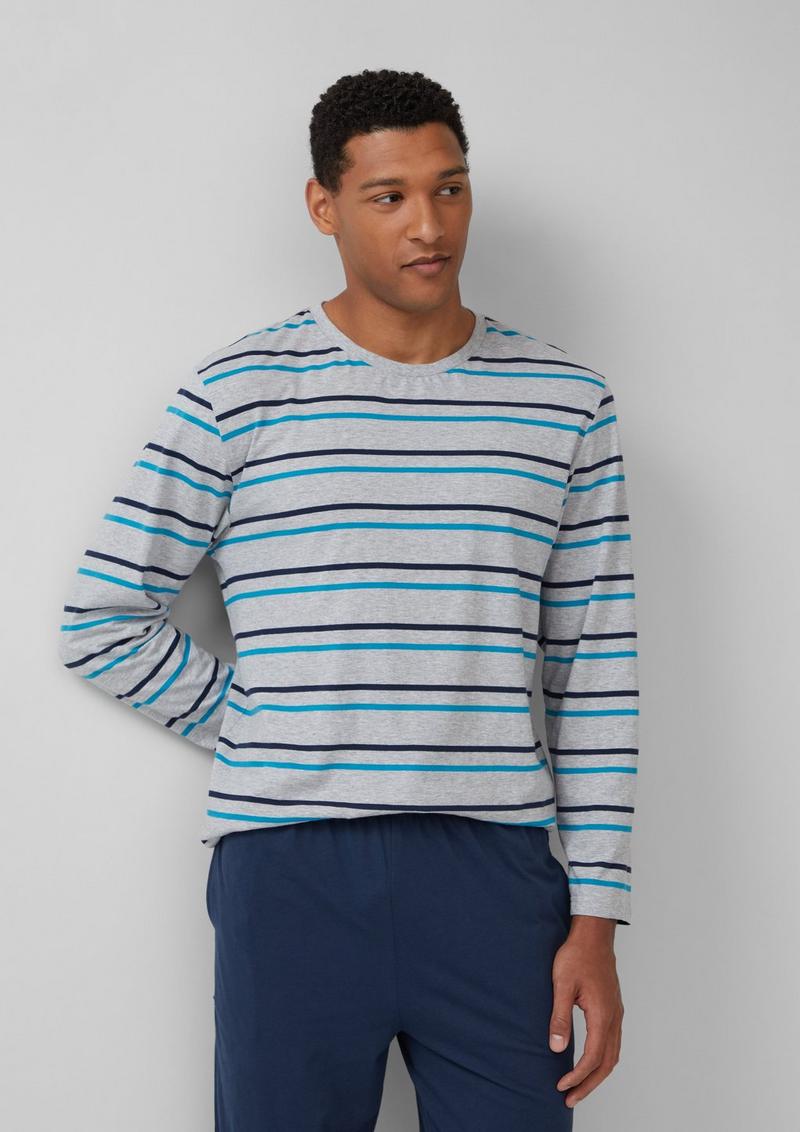 s.Oliver Baumwoll-Pyjama mit gestreiftem Oberteil - navy