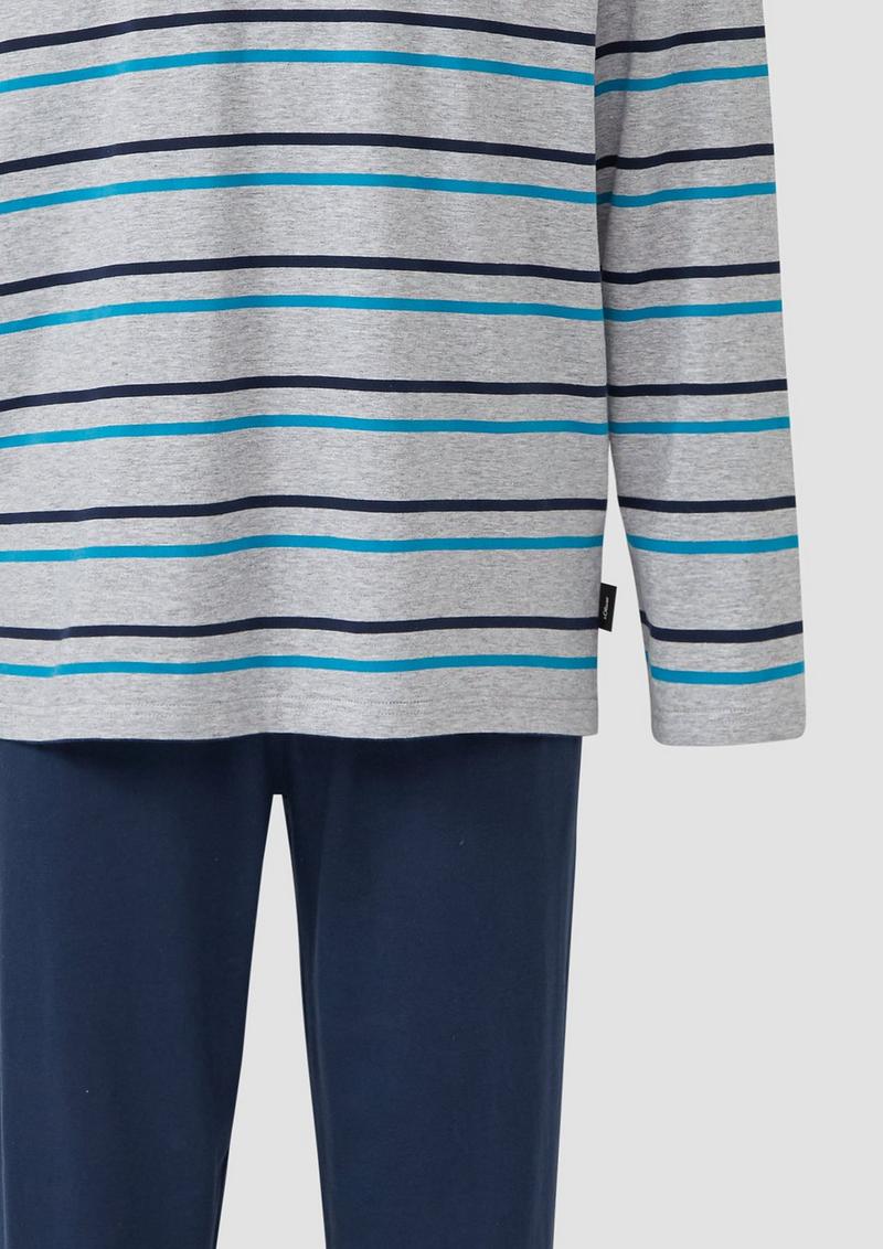 s.Oliver Baumwoll-Pyjama mit gestreiftem Oberteil - navy