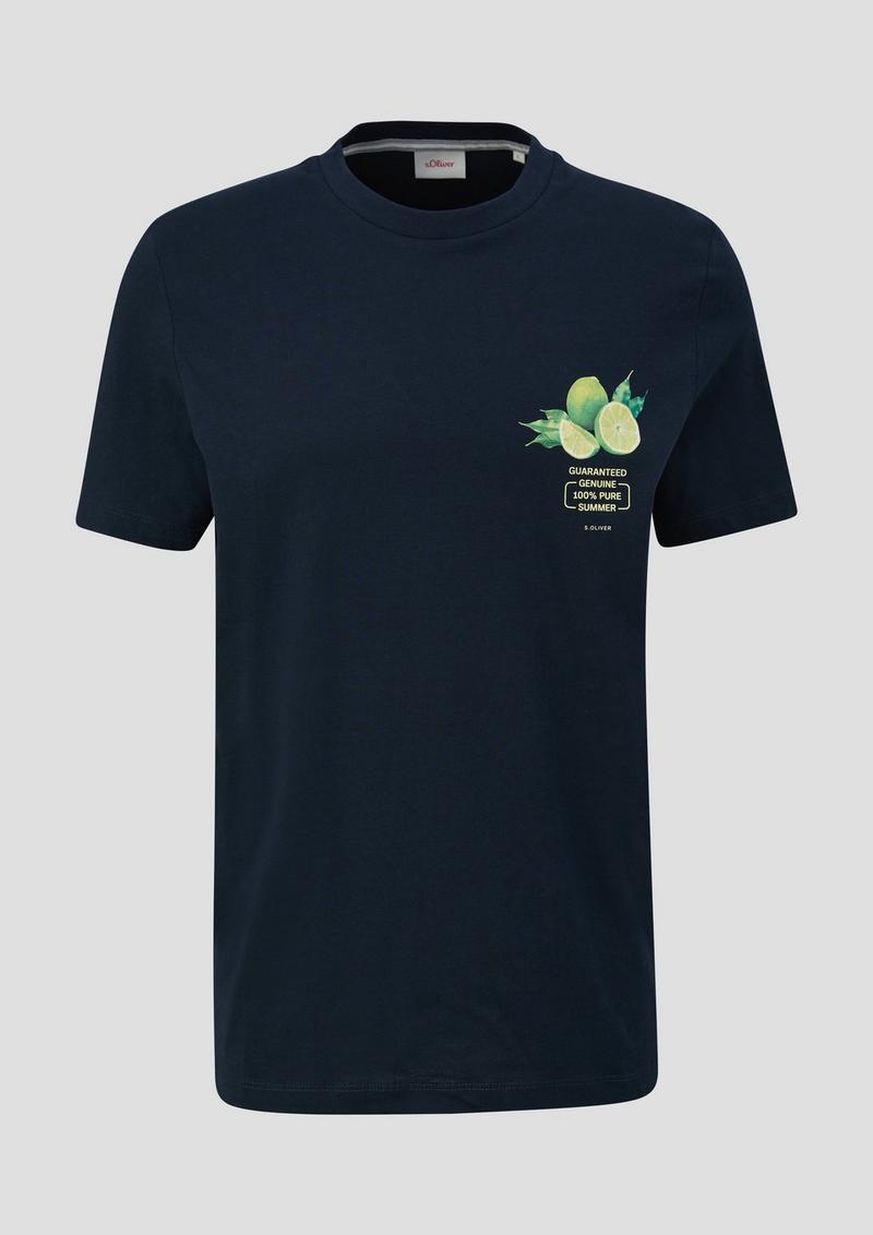 s.Oliver Baumwoll-T-Shirt mit Crew Neck und Frontprint - navy